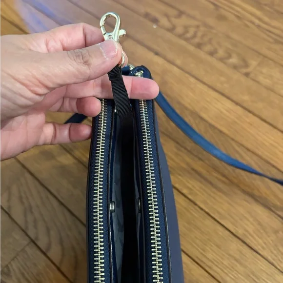 Lo & Sons Pearl Handbag, Blue/Navy Saffiano with Gold Hardware - Picture 5 of 15